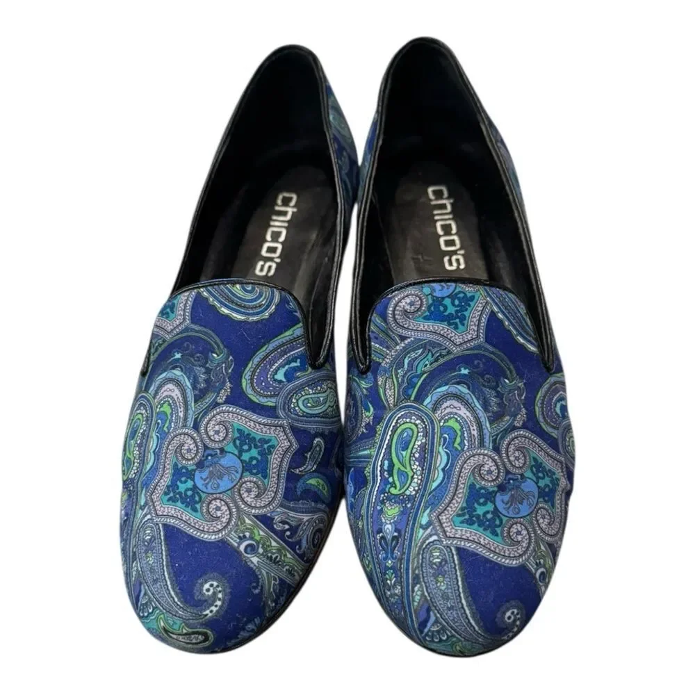 Chico's Women’s Navy Teal Paisley Slip-on Loafers 8.5